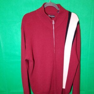 Bachrach Mens XL Burgundy Wool Blend Full Zip Sweater Classic Retro